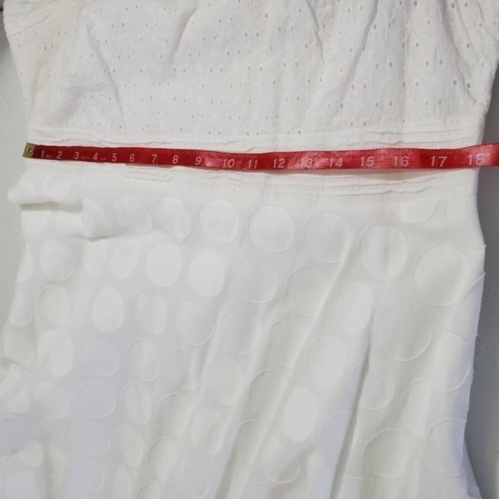 Eyelet Fit Flare White Midi Dress 14W Cotton Smocked Graduation Square Neck - Picture 8 of 15